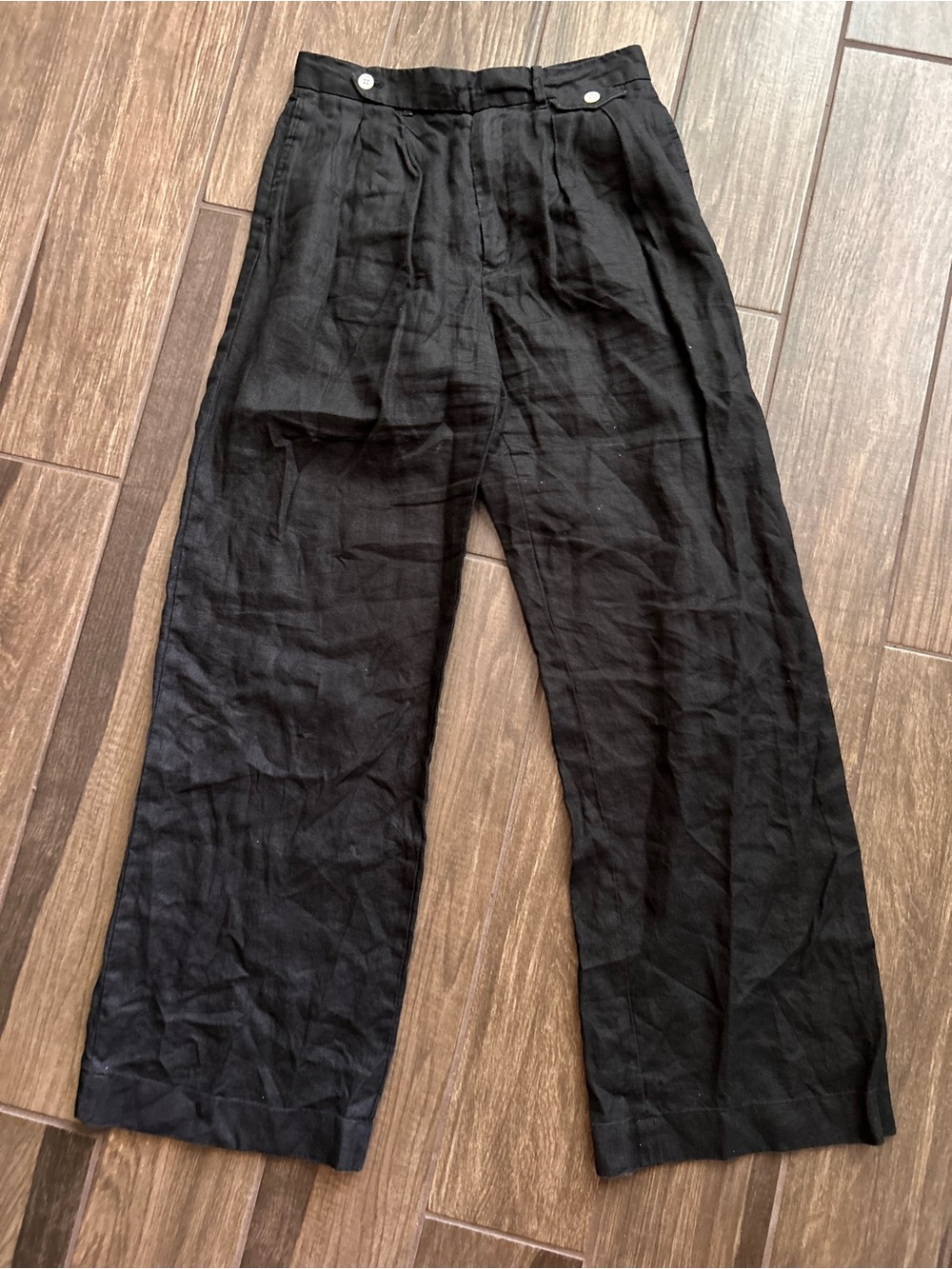 Buck Mason Linen Wide Leg Trouser Pants in Black Sz 26
